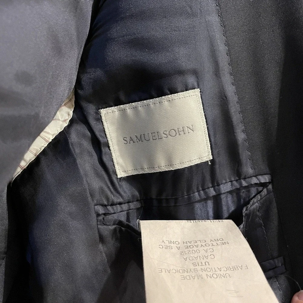 SAMUELSOHN SUPER 130'S SIZE 38R NAVY 2 BUTTON WOOL SPORTCOAT